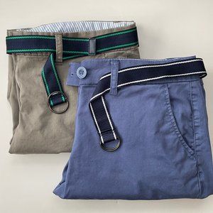 Tommy Hilfiger 2 Lot Ladies 12 Cropped Straight Leg Pant w Belt Blue Tan Bundle